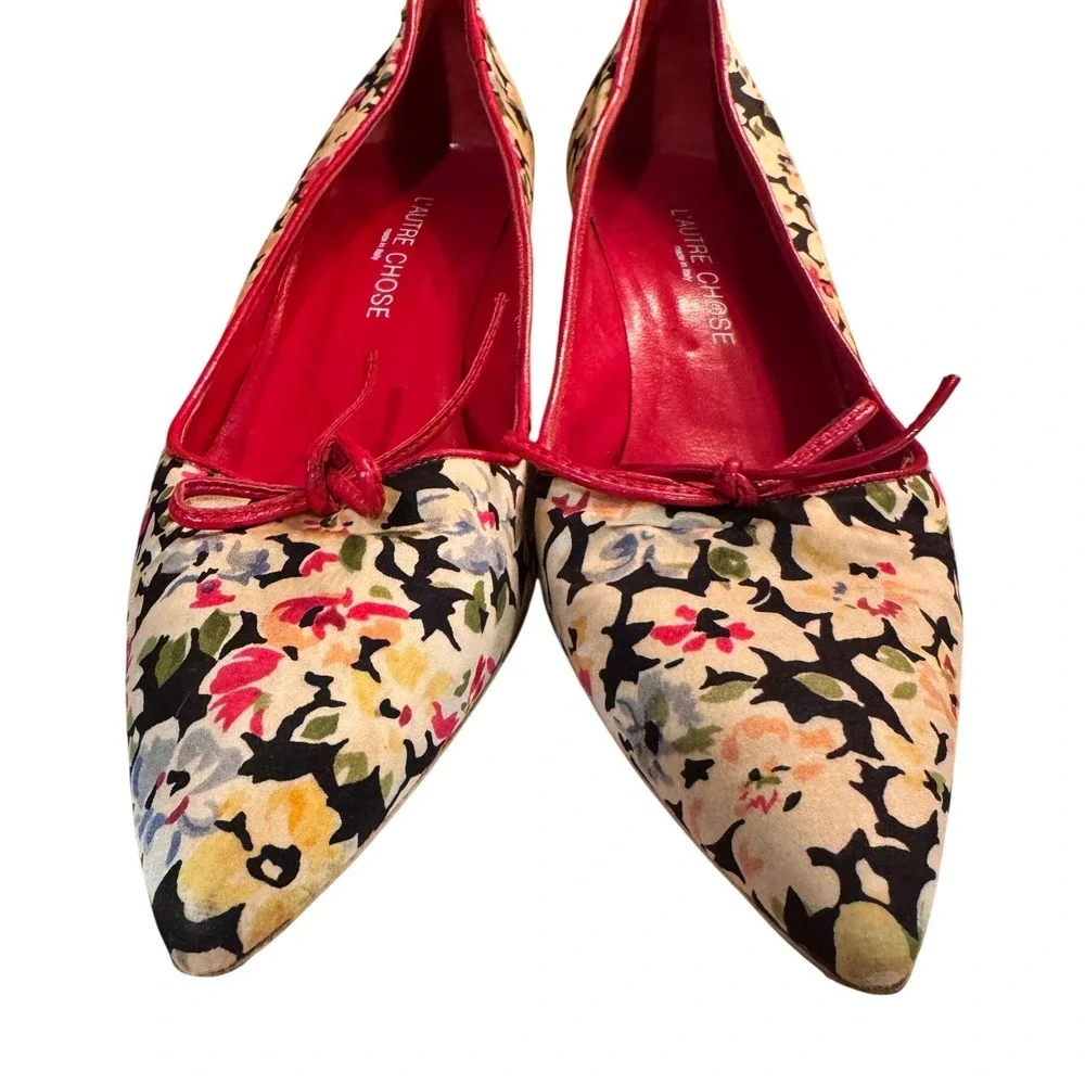 LAutre Chose Floral Kitten Heel Pointed Toe Pumps 38 vintage inspired silhouette - Picture 2 of 8